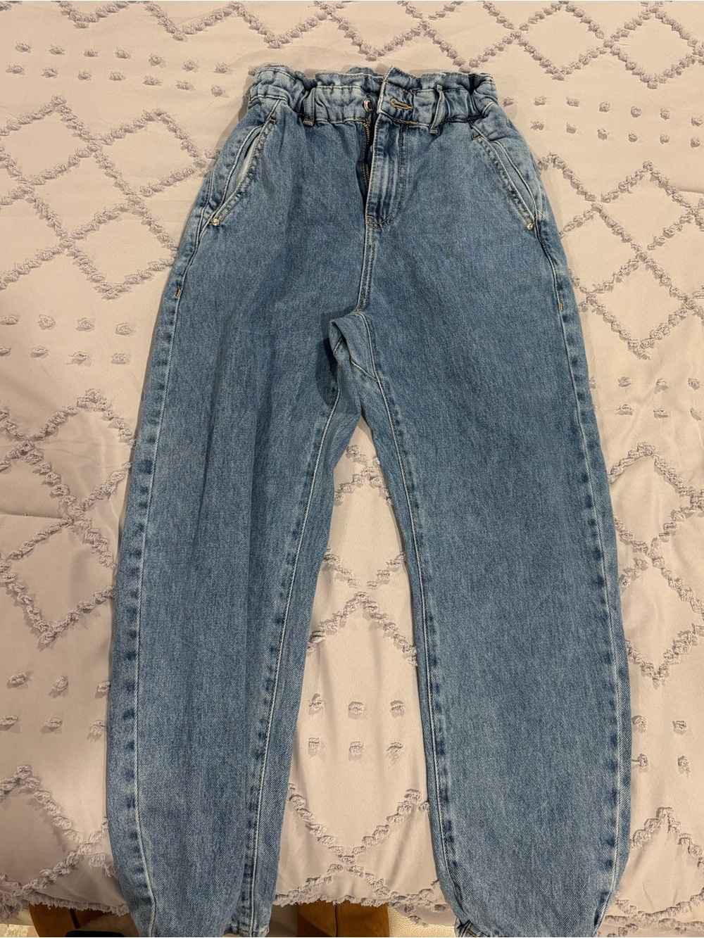 Zara Light Blue Boyfriend Paperbag-Waist Jeans
